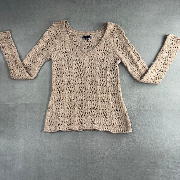 American Eagle Sweaters - American Eagle Women's Wool Blend Open Crochet Knit Sweater Lt Brown Extra Small